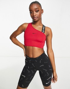 Розовый спортивный бюстгальтер асимметричного кроя со средней степенью поддержки и логотипом-галочкой Nike Pro Training Dri-FIT-Розовый цвет