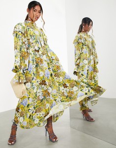 Oversized-платье макси с оборками и цветочным принтом желтого цвета ASOS EDITION-Разноцветный