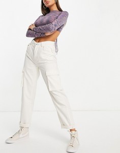 Белые узкие брюки карго с карманами Bershka-Белый