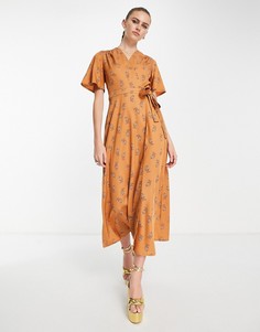 Платье миди с запахом и нежным цветочным принтом People Tree-Оранжевый цвет