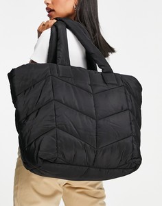 Большая стеганая сумка-тоут черного цвета Topshop-Черный цвет