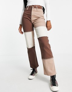 Коричневые джинсы со вставками и завышенной талией Hollister-Коричневый цвет