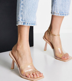 Прозрачные мюли на каблуке с квадратным носком для широкой стопы Truffle Collection-Прозрачный