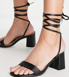 Черные босоножки для широкой стопы на блочном каблуке с завязками вокруг щиколотки New Look Wide Fit-Черный