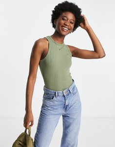 Боди в рубчик со спинкой-борцовкой цвета хаки New Look-Зеленый цвет