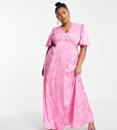 Платье макси с расклешенными рукавами и принтом сердечек Twisted Wunder Plus-Розовый цвет