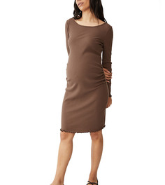 Коричневое платье с длинными рукавами и волнистыми краями Cotton:On Maternity-Коричневый цвет