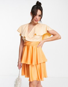 Оранжевое платье мини на запахе в стиле колор блок с оборками Closet London-Оранжевый цвет