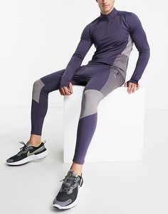 Облегающий спортивный свитшот с контрастными вставками и молнией длиной 1/4 ASOS 4505-Серый
