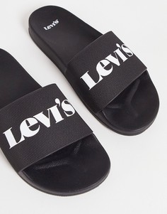 Черные шлепанцы с текстовым логотипом Levis-Черный