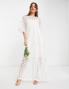 Белое свадебное платье макси с аппликацией 3D-цветов Y.A.S-Белый