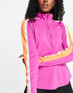 Фиолетовый лонгслив в стиле колор блок с короткой молнией New Balance Running Accelerate-Фиолетовый цвет