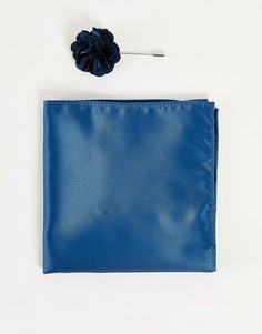 Однотонный платок-паше и булавка на лацкан бирюзового цвета Gianni Feraud-Голубой