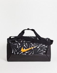 Черная спортивная сумка с принтом галочек Nike Training Brasilia 9.5-Черный