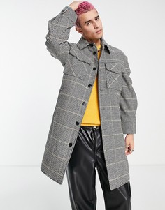 Oversized-пальто премиум-класса в мелкую ломаную клетку с накладными карманами Devils Advocate-Черный