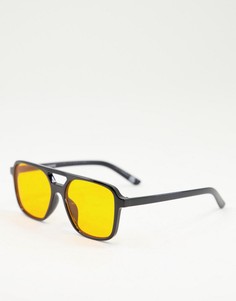 Модные очки-авиаторы в черной оправе с оранжевыми стеклами ASOS DESIGN-Черный цвет