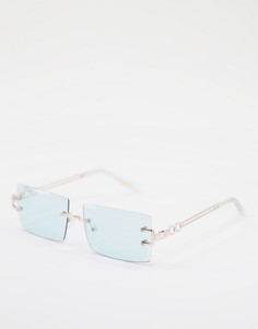 Зеленые солнцезащитные очки квадратной формы без оправы с отделкой на заушниках ASOS DESIGN-Золотистый