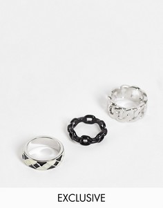 Набор из 3 серебристых колец с дизайном в виде цепочки и рисунком «арлекин» Reclaimed Vintage Inspired-Серебристый