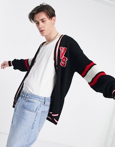 Кардиган черного цвета с логотипом в университетском стиле Vintage Supply-Черный