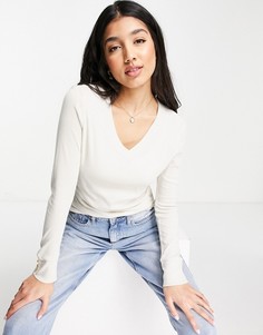 Вязаный джемпер кремового цвета с V-образным вырезом спереди и пуговицами Morgan-Белый