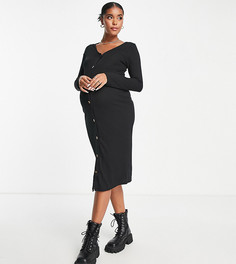 Черное трикотажное платье на пуговицах New Look Maternity-Черный