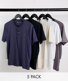 Набор из 5 футболок хенли белого, светло-коричневого, темно-синего, серого и черного цвета Abercrombie & Fitch-Разноцветный