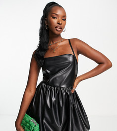 Черное платье мини с пышной юбкой из искусственной кожи ASYOU-Черный