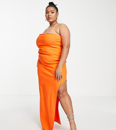 Оранжевое платье-бандо макси с разрезом сбоку Vesper Plus-Оранжевый цвет