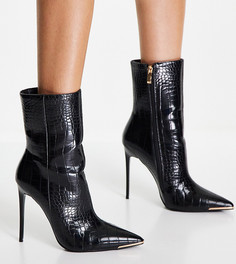 Черные ботинки для широкой стопы на каблуке с эффектом крокодиловой кожи Simmi London-Черный