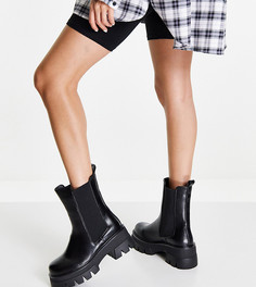 Черные ботинки из искусственной кожи на массивной подошве Simmi London Wide Fit-Черный