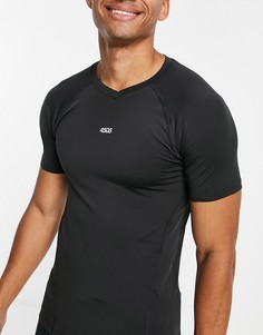 Спортивная футболка с V-образным вырезом и декоративными швами ASOS 4505-Черный цвет
