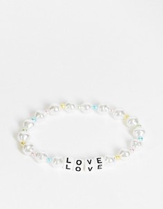 Браслет с надписью "Love" из белого искусственного жемчуга и разноцветных бусин пастельных оттенков Topshop-Белый