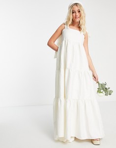 Ярусное свадебное платье макси с бантом на плечах Dream Sister Jane-Белый