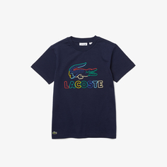 Детская хлопковая футболка Lacoste с круглым вырезом