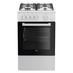 Газовая плита Beko FSG52020FW, газовая духовка, без крышки, эмалированная сталь, белый и черный