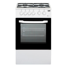 Газовая плита Beko CSS 42014 FW, электрическая духовка, без крышки, эмалированная сталь, белый и черный