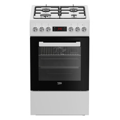 Газовая плита Beko FSE52320DWD, электрическая духовка, без крышки, эмалированная сталь, белый и черный