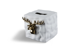 Керамическая салфетница - квадратный короб с объемным декором (my interno) белый 9x9x9 см.