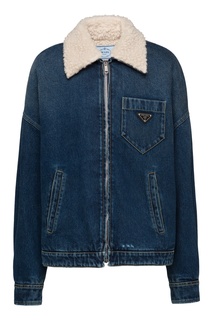 Синяя куртка из денима на молнии Prada