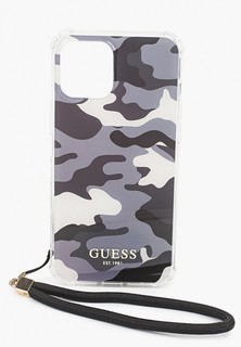 Чехол для iPhone Guess 12 Pro Max (6.7), PC/TPU CAMO +Nylon hand cord Black