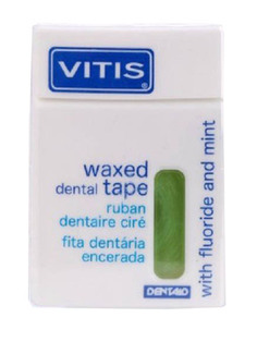 Зубная нить Vitis Waxed Dental Tape with Fluoride and Mint 50m Green