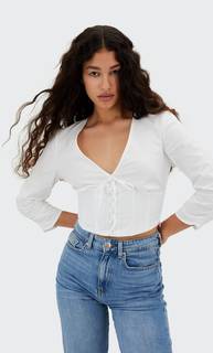 Stradivarius Блуза Корсетного Кроя С Узлом Белый L