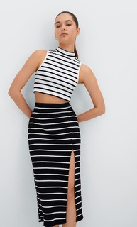 Stradivarius Трикотажная Юбка Миди В Полоску Черный S