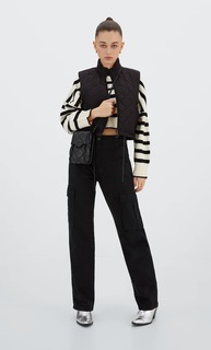 Stradivarius Короткий Стеганый Жилет Черный L