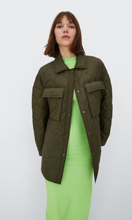 Stradivarius Стеганая Куртка-Рубашка Хаки Xs