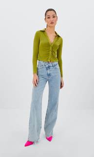 Stradivarius Джинсы Прямого Кроя С Асимметричным Поясом Светлый Деним 38