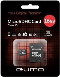Карта памяти 16GB Qumo QM16GMICSDHC10 microSDHC Class 10 + SD адаптер