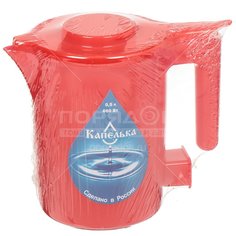 Чайник электрический Капелька, 003909, красный, 0.5 л, 600 Вт, открытый нагревательный элемент, пластик