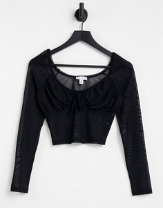 Черный сетчатый топ с петельчатой отделкой Topshop-Разноцветный