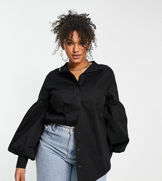 Черная рубашка с пышными рукавами ASOS DESIGN Curve-Черный